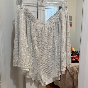 Boohoo Plus Silver Sequin Shorts